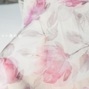 Blooming Tulip Big Flower Ink Painting Printed Organza Yarn Lily Satin Fabric Chinese Style Cheongsam Hanfu Fabric