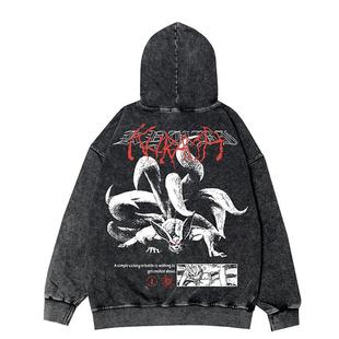 Наруто Ninja oversize High Street Японский мультфильм аниме вымытые старые прямые спрей осенние и зимние свободные куртки с капюшоном
