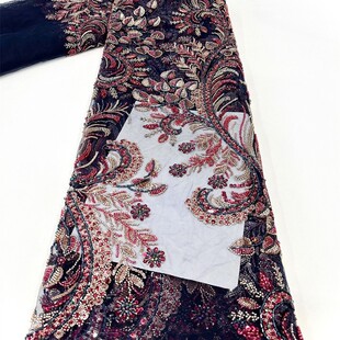 Sequin Beaded Tube Embroidery Fabric Lace Embroidery Fabric Cross-border Foreign Trade in stock Wedding Dress Evening Dress Women's Dress Fabric