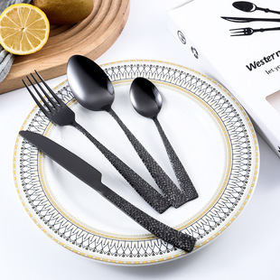 Stainless Steel Knife and Fork Spoon Hammer Pattern Hotel Western Steak Knife and Fork Thickened Scale Handle Tableware Four-piece Gift Box
