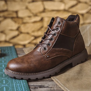 Cross-border New Martin Boots Men's Workwear Boots British Style Short Boots Autumn High-top Shoes Retro Casual Leather Boots Amazon