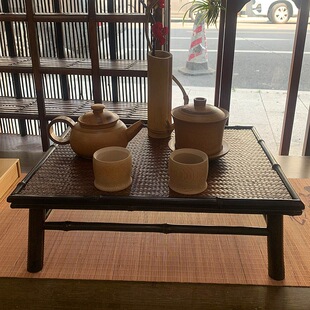 Zizhu Tea Shed Bogu Rack Kung Fu Tea Set Bamboo Tea Ceremony with Bamboo Table Bamboo Table Coffee Table Kang Table Floating Window Sill