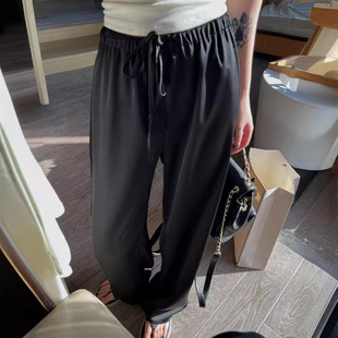 Silky Satin Acetic Acid Pants Women's Summer Elastoelastic Waist High-end Micro-fit Loose High Waist Narrow Wide-leg Pants