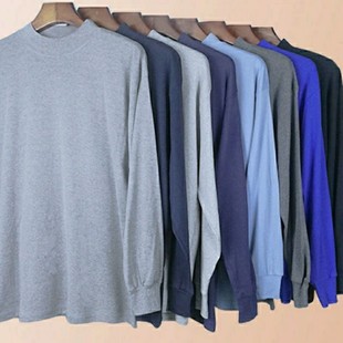 Men's Autumn Clothes Bulk Middle-aged and Elderly Thermal Underwear Solid Color Cotton Base Shirt Long Sleeve Mock Collar Old Headline