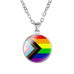 Rainbow New Accessories Single-sided Pendant Necklace Time Cross-border Flag Women's Pattern Gem Simple Necklace Fashion