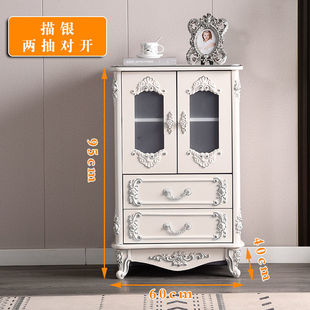 European-style chest of drawers with open door bedroom storage cabinet ivory white paint solid wood drawer carved light luxury