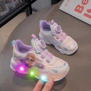 Girls' Shoes 2024 New Spring and Autumn Children's Luminous sneaker Autumn Swivel Button Little Girl Princess Stylish