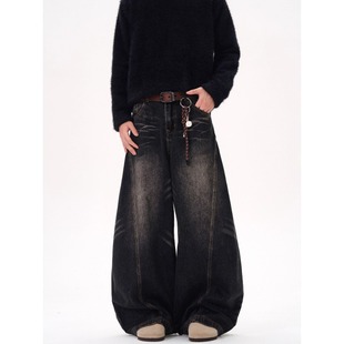 Vintage American Style Washed Jeans Women's Autumn and Winter New Deconstructed Machete Banana Pants High Waist Loose Slim Long Pants