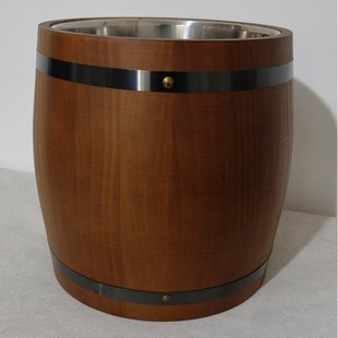 Solid Wood Ice Bucket Stainless Steel Liner Portable Hotel Bar Camping Style Wine Barrel Decorative Ornament Bucket 2L3L4L5L6L