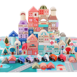 Детские игрушки деревянные строительные блоки 115 Macarons City Floor Собранные строительные блоки с крупными частицами Развивающие игрушки