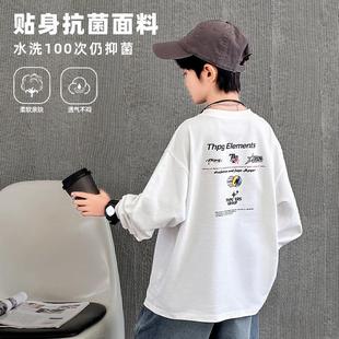 Long-sleeved Loose Boys 2024 Top Thin New Base Shirt Autumn Children's Boys' Trendy Spring and Autumn Big Children's T-shirt