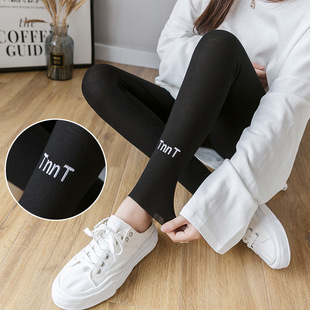 0712# Leggings Embroidered Letters Outer Wear Pregnant Women's Pants Autumn Fashion Mom Cotton Pants Pregnant Women