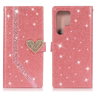 For Samsung S22 Love Cover Glitter Powder Fashion Mobile Phone Case Flip Card Holder S22 Ultra Protective Case