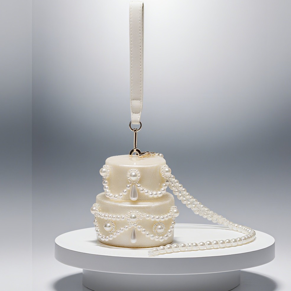 Women's Acrylic Cake Bag, Cute Evening Clutch, Pearl Wallet, Wedding Party Luxury Shoulder Handbag