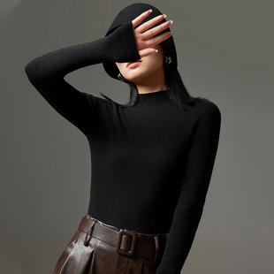 Mulberry silk cashmere half turtleneck bottoming shirt autumn and winter New seamless one women's slim inner sweater White