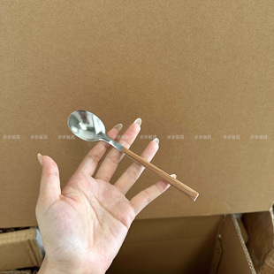 Stainless steel imitation wooden handle creative dessert cake spoon fork bird's nest spoon coffee spoon children's complementary spoon fruit fork suit