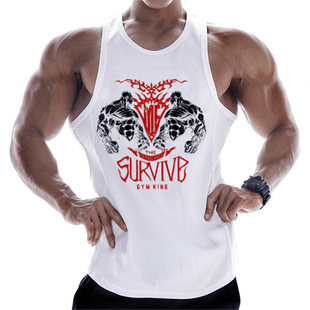 2024 New Printed Men's Fitness Vest Breathable Training Jacket Casual Moisture-wicking Sleeveless Foreign Trade