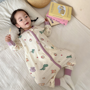 Baby's Pure Cotton Gauze Sleeping Clothes Boy's Long Sleeve Nightgown Children's Summer Sleeping Bag Thin Spring and Autumn Air-conditioning Clothes for Women