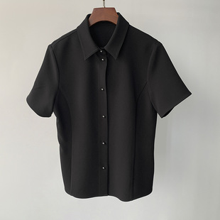 Poison Metal Water Bead Button Shirt Simple Brand Acetic Acid Blended Slightly Tight Waist Bone Seam Stitching Short Sleeve Top Shirt