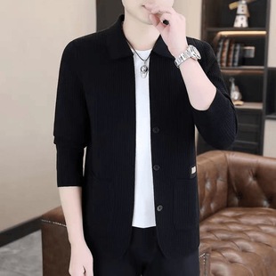 Yalu Men's Spring and Autumn Cardigan Men's Knitwear Jacket Business Simple Men's Fashion Sweater Jacket All-match