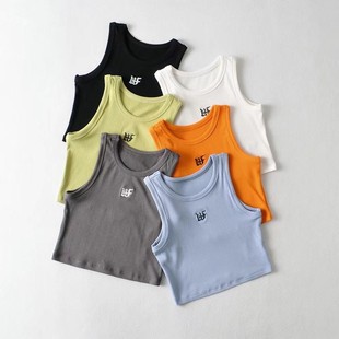 2024 Summer Hot Girls Thin Fashionable Letter Embroidered Vest Narrow Shoulder Short Bottoming Sleeveless Vest