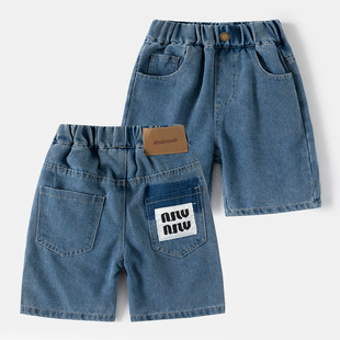 Boys and Children's Clothing 2025 Summer New Denim Shorts Children's Outer Wear Summer Letter Summer Denim Shorts
