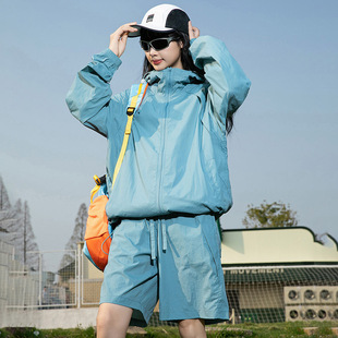 Summer 2025 New Sunscreen Clothing Ice Silk Shorts Two-piece Set Outdoor Thin Anti-ultraviolet Sunscreen Clothing for Men and Women suit