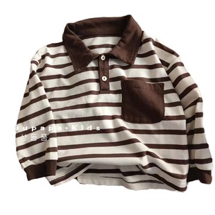 Children's Spring and Autumn Fashion All-match Fashionable Contrast Polo Shirt Lapel T-shirt Baby Boys and Girls Cotton Long Sleeve Top Trendy