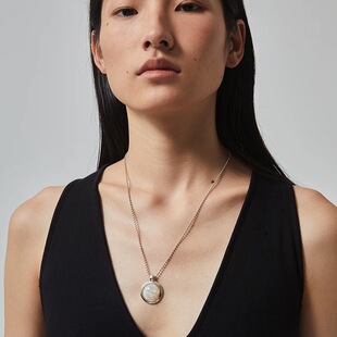 Autumn and winter new streamer white fritillary moon pendant necklace earrings female niche design simple sweater chain clavicle chain