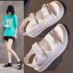 Chanel Style Sandals Women's 2023 New Women's Summer Cyber Celebrant Casual Low Heel Soft Bottom All-Match Flat Beach Women's Shoes
