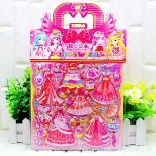 New portable fashion double-layer cartoon princess dressing stickers 2 bubble stickers girl hot silver stickers wholesale