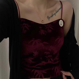 11806 Gold Crystal Velvet New Chinese Bamboo Shadow Printing Fixed Cup Traceless Autumn and Winter Strapless Beauty Back Sling Underwear