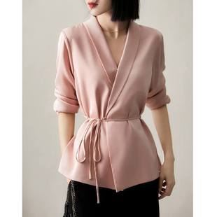 2024 spring new casual heavy mulberry silk loose waist slimming design suit for women