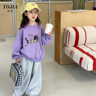 YOJIA girls cartoon sweater spring 2025 new round neck children's clothing top children's spring long sleeve pullover