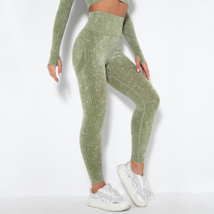 Cross-border European and American Internet celebrity seamless washed moisture-absorbing sexy peach hip wicking yoga pants sports fitness pants leggings