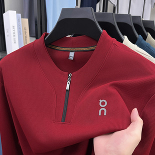 Cross-border Men's Long-sleeved T-shirt Spring Middle-aged Casual Fashion Collar Bottoming Top Loose Sweat Live