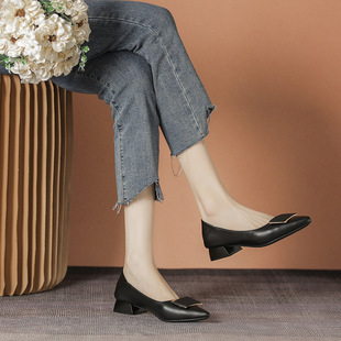 Flat factory black single-layer shoes pointed women's shoes Mary Jane shoes high heel Huizhou Yue Xinwang 2024 new high heels