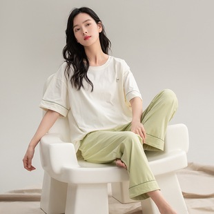 Pajamas women's summer short-sleeved trousers half-sleeved cotton women's suit new sweet home wear spring and autumn