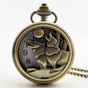 Retro bronze large wild wolf pocket watch fashion cross-border hot sale Ice Original Wolf British pocket watch hanging watch one-piece delivery