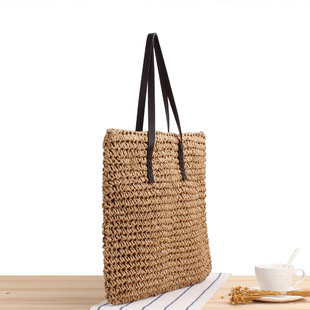 A generation of new large-capacity casual straw bag Japanese and Korean shoulder bag solid color hand-woven bag Mori photo