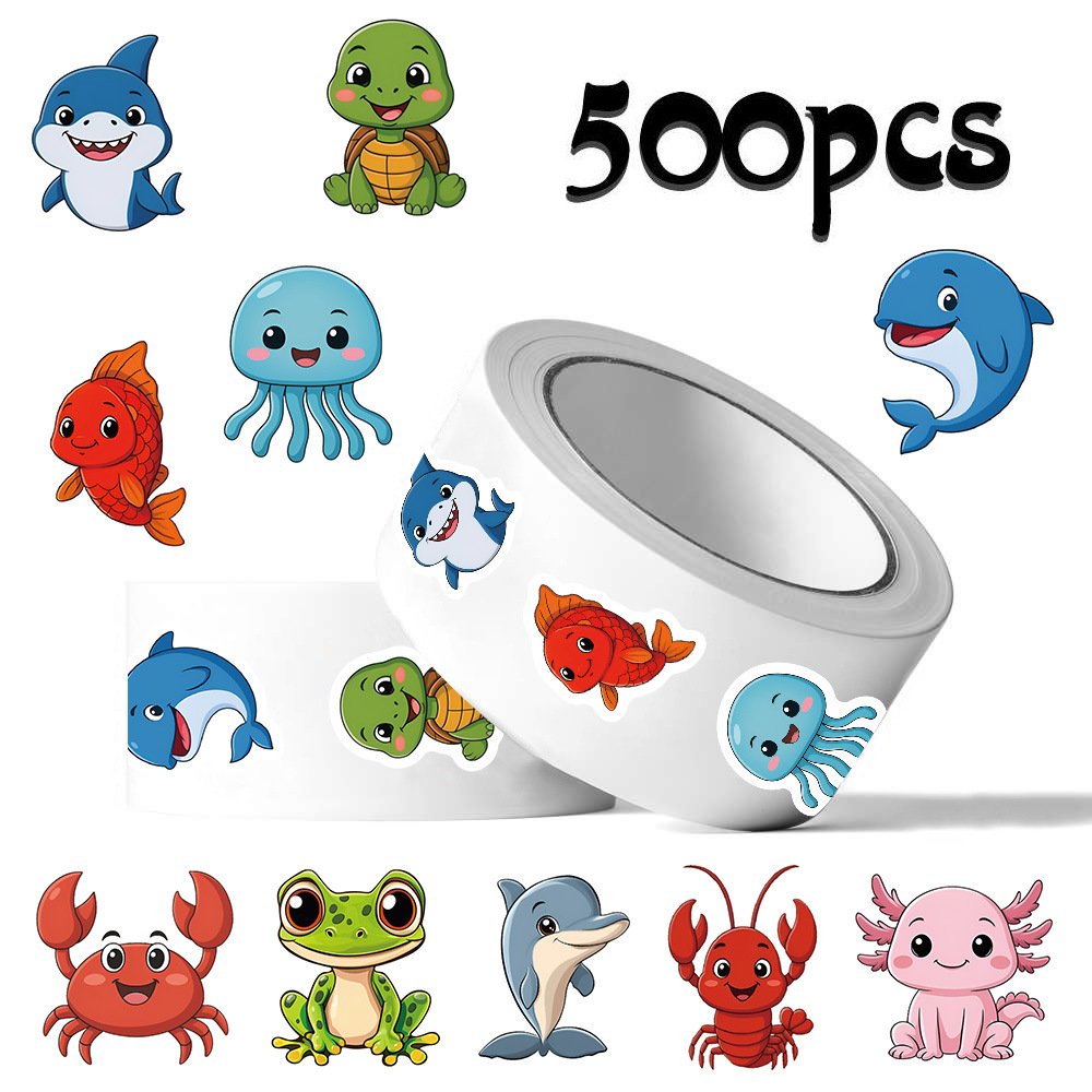 Cross-Border 500 Stickers/Roll Marine Animal Roll Stickers Kidsren's DIY Handbook Stickers Stationery Luggage Decorative Tape