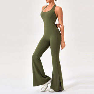 European and American Yoga Suit Jumpsuit Women's Naked Tight Dancing Fitness Suit Hip-lifting Sports Running Jumpsuit
