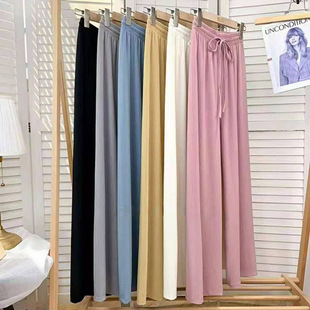 2023 Summer New Arrival Huadong Pants Ice Silk Wide Leg Pants High Waist Large Size Internet Popular Makaron Pendant Straight Leg Pants for Women