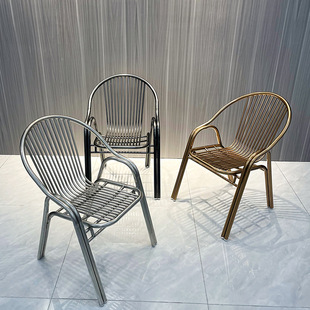 Industrial style stainless steel chair Internet celebrity milk tea shop coffee shop dining chair home back chair outdoor armrest seat
