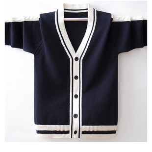 Boys' spring and autumn knitted cardigan primary school uniform autumn and winter new medium and big children's western style sweater coat children's outer wear