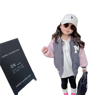 Quilted cotton lining double thickening ~ boys and girls towel embroidered letters contrast color baseball uniform warm coat cotton