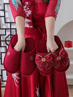 Wedding slippers festive red a pair of autumn and winter wedding cotton light luxury wedding couple wedding bridegroom bride dowry