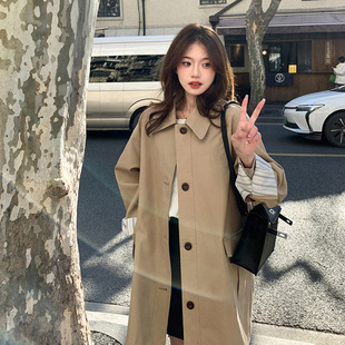 Small Women's Windbreaker Mid-length 2024 Spring and Autumn New Korean Style Simple Striped Curl Sleeve Single-breasted Jacket