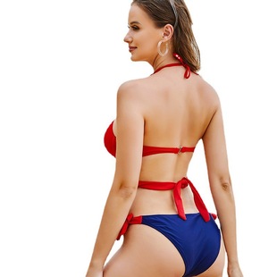 European and American Foreign Trade Split Swimsuit Hanging Neck Lace-up Chest Cross Strap Underpants Sexy Swimsuit Women's Cross-border Bikini