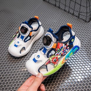 2024 summer beach sandals children's non-slip light bottom boys anti-kick baotou rotating buckle students sports children cool